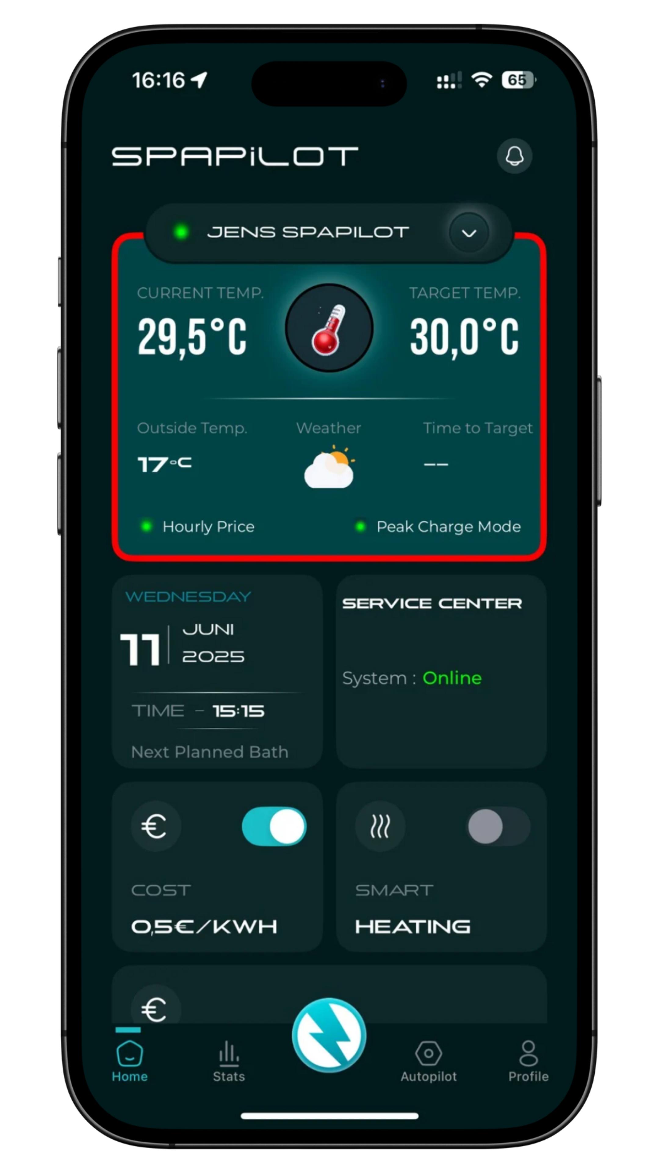 Spa Pilot interface